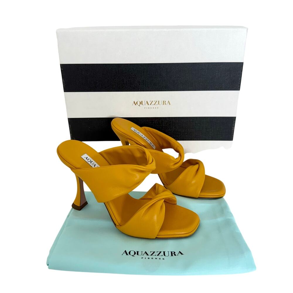 Aquazzura Twist Sandal Mules 95 Nappa Leather in Tuscan Sun 36.5 (US5.5) NIB